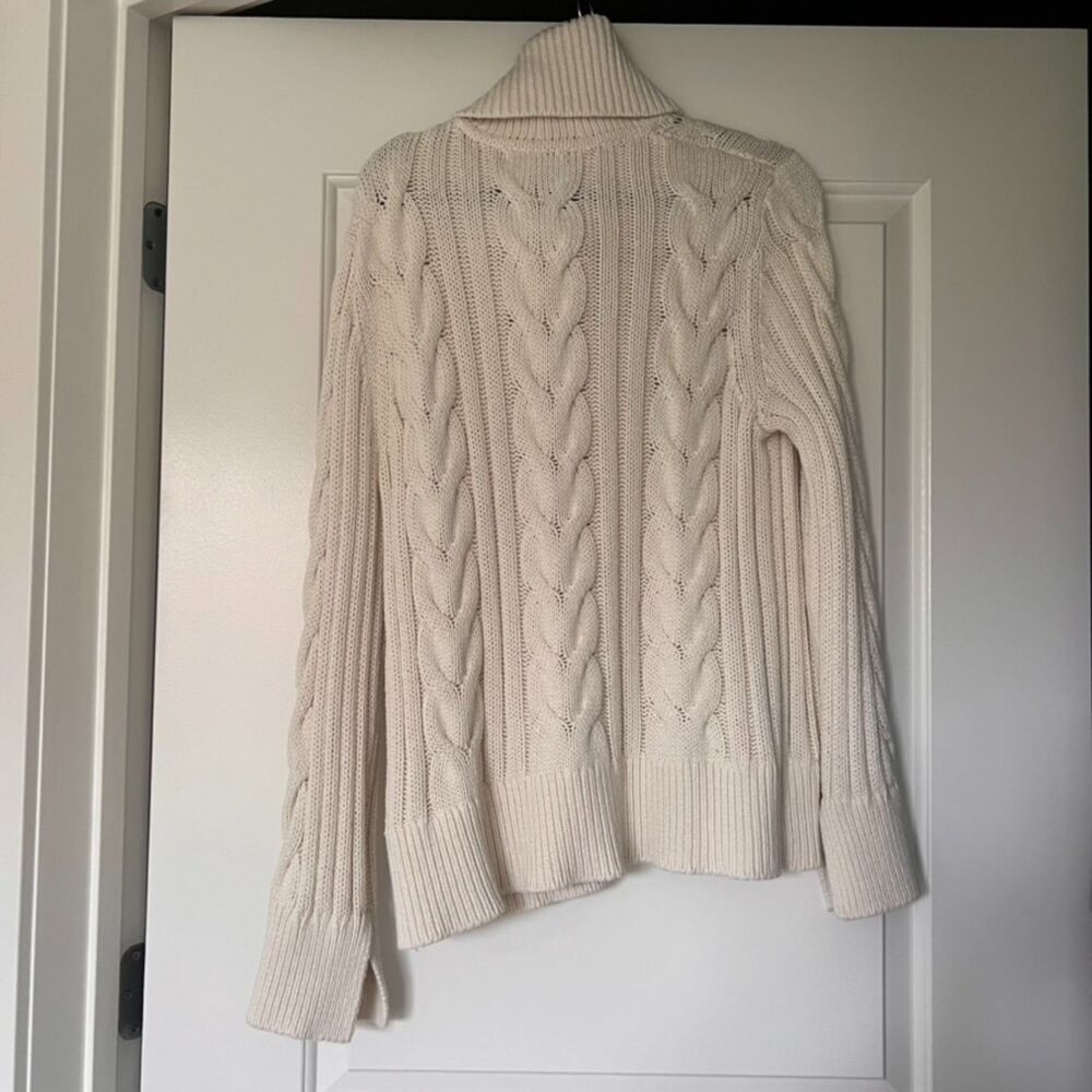 Banana Republic Chunky Cable Knit Turtleneck Sweater - Ivory Cream - Size L - Picture 3 of 5